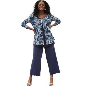 Jessica London Women's Plus Size Crew Neck Double Layered Tunic - 1 of 4