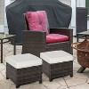 Outsunny 2 Pc 20" Outdoor PE Rattan Wicker Ottoman, Fade-Resistant Patio Footrest with Soft Cushion, Steel Frame, Brown, White - 3 of 4
