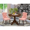3-Piece Antique Walnut Finish Solid Wood Top-Round Upholstered Dining Room Set-Seats 4 - 2 of 4