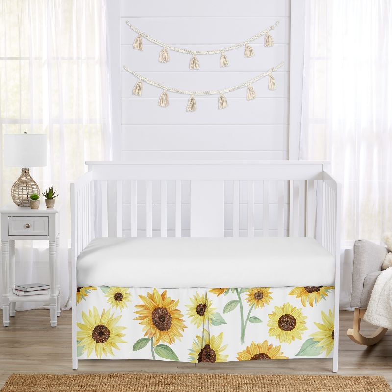 Sweet Jojo Designs Girl Baby Crib Bed Skirt Sunflower Yellow Brown and Green, 3 of 5
