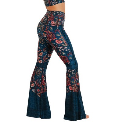 The Yoga Democracy High Waist Bell-Bottom Leggings, Flare Leggings with Sweat-Wicking and UPF Protection, Customizable Length (Festival Denim)