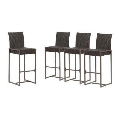 GDFStudio Conrad Outdoor Wicker 30 Inch Barstools (Set of 4), Dark Brown