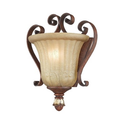 Villa Verona Bronze and Gold Leaf Wall Sconce with Rustic Glass