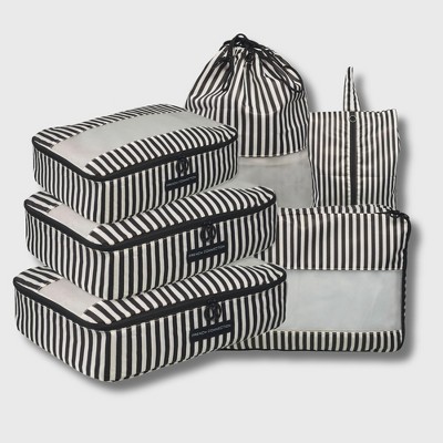 French Connection 6pc Packing Cube Set - Travel Storage Set for Luggage (Striped)