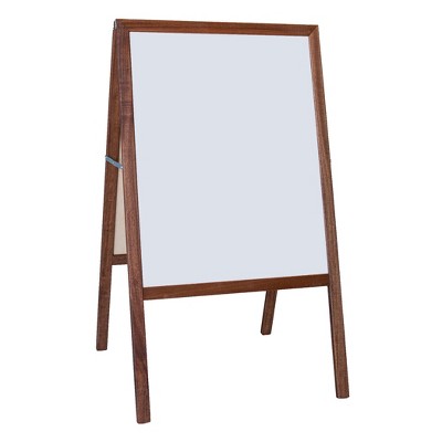 Stained Hardwood 42" Freestanding Double-Sided Easel with Whiteboard and Chalkboard