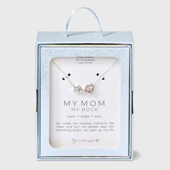 Silver Plated Two-Tone "Mom" Cubic Zirconia Heart Necklace - Rose Gold/Silver