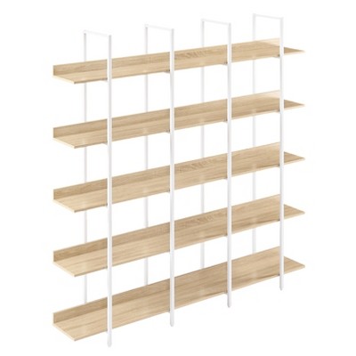 PDTEND 70.9" 5 Tier Bookcase, Home Office Open Bookshelf: Vintage Industrial Style Shelf, MDF, White Metal Frame, Vertical Storage