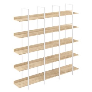 PDTEND 70.9" 5 Tier Bookcase, Home Office Open Bookshelf: Vintage Industrial Style Shelf, MDF, White Metal Frame, Vertical Storage - 1 of 4