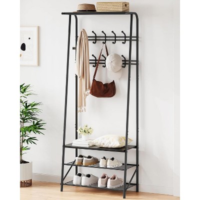 Hall Trees Entryway Bench with Storage, Multifunctional Hallway Organizer, Accent Furniture with Metal Frame