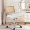 VECELO PU Leather Office Chair, Height Adjustable Swivel Armless Vanity Chair with Wheels, Rattan Back Desk Chair for Small Spaces, Black/White - 4 of 4