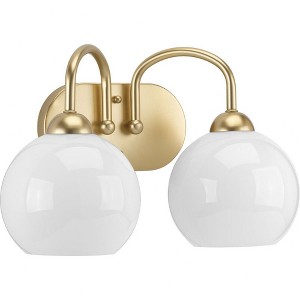 Progress Lighting Carisa Collection 2-Light Bath Wall Light, Vintage Gold, White Glass Globes - 1 of 2