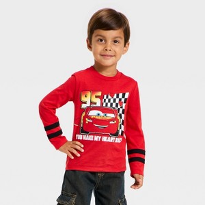 Toddler Boys' Disney Cars Lightning McQueen Valentines Long Sleeve T-Shirt - Red - 1 of 4