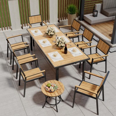 Pamapic 10-Piece Aluminum Outdoor Patio Dining Set with Rectangle Table, Small Side Table and 8-Stackable Chairs