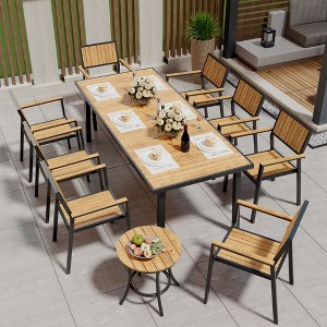 Pamapic 10-Piece Aluminum Outdoor Patio Dining Set with Rectangle Table, Small Side Table and 8-Stackable Chairs - 1 of 4