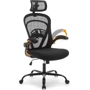 Ergonomic Office Chair with Flip-Up Armrests & Lumbar Support, Breathable Mesh High Back Desk Chair, Wide Seat, Black - 1 of 4