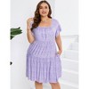 LXT- Women's Plus Size Square Neck Ruffle Sleeve Flowy Floral Summer Midi Dress with Pockets - 2 of 4