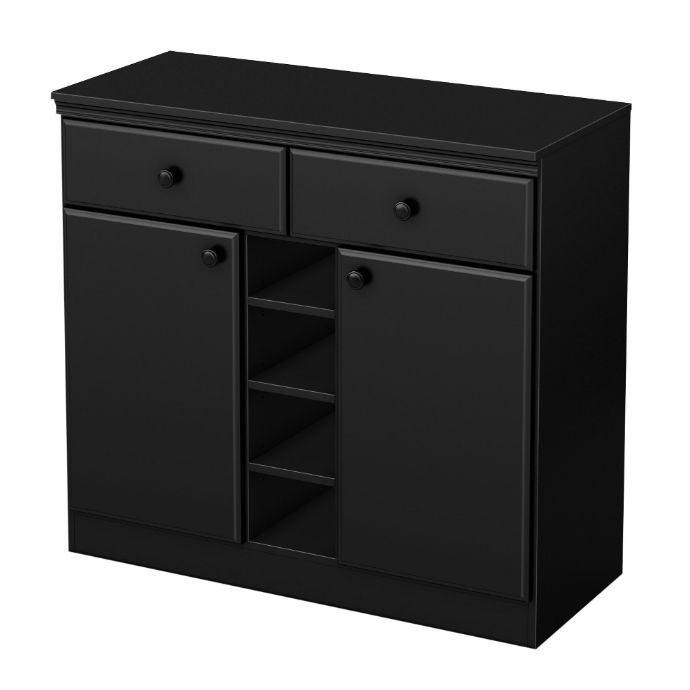 South Shore 7270770 2-Door Storage Sideboard with Drawers, Pure Black