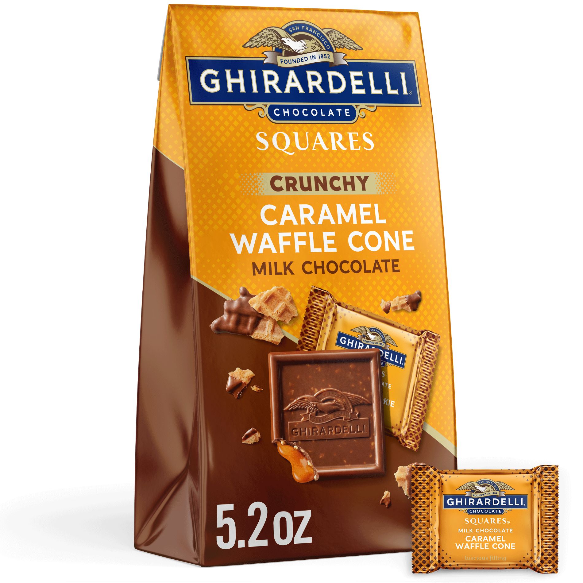Ghirardelli Milk Chocolate Candy SQUARES with Caramel Waffle Cone Filling - 5.2oz