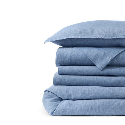 King Mariner Blue Linen Chambray Duvet Cover Set