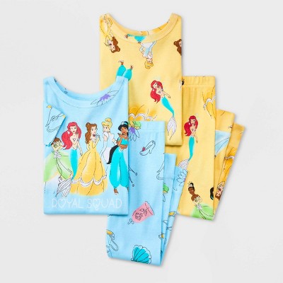 Image of Toddler Girls' 4pc Disney Princess Snug Fit Pajama Set - Blue 2T