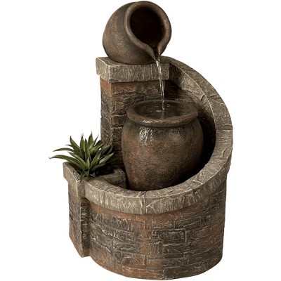 John Timberland Rustic Outdoor Floor Water Fountain with Light LED 35" High Planter Box Cascading for Yard Garden Patio Deck Home