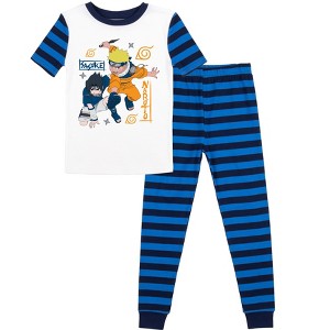 Naruto Classic Characters Youth Blue Striped Short Sleeve Pajama Set - 1 of 4