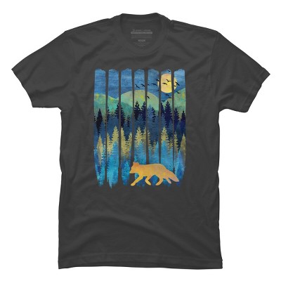Men's Design By Humans Fox Forest Night By Maryedenoa T-Shirt