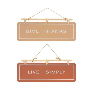 Live Simply and Give Thanks Wall Sign Set of 2 – 9H Iron and Rattan – Thanksgiving Decor – By Melrose - 1 of 3