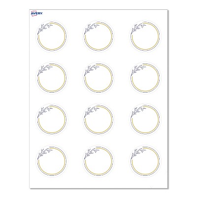 Avery® Cards, 2" Diameter, Gold & Navy Border w/ Florals, 120ct