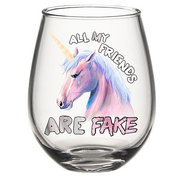 Silver Buffalo All My Friends Are Fake 20oz Stemless Glass