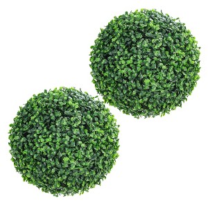 2 Pcs Faux Boxwood Balls, Artificial Plant Topiary Balls Outdoor, Fake Green Plants Decorative Spheres - 1 of 4