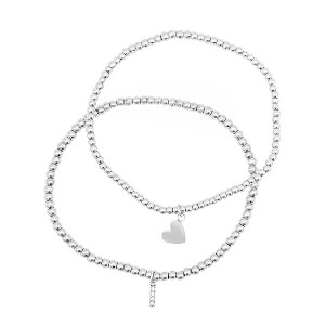 Adornia Sterling Silver Plated Stretch Bracelet Set With Mini Crystal Initial - 1 of 3
