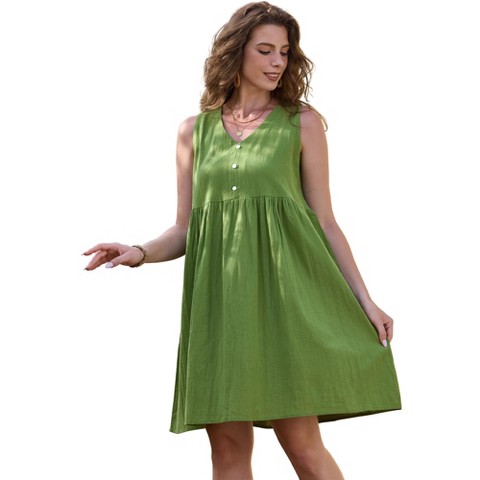 Женские платья INSPIRE CHIC Women's Linen Sleeveless Summer V Neck Button Down Pleated Midi Dress Small Beige