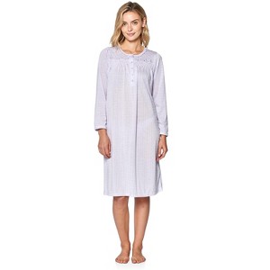 Casual Nights Women's Long Sleeve Pointelle Embroidered/Square Neck Nighgown - 1 of 4