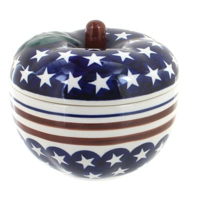 Blue Rose Polish Pottery Stars & Stripes Apple Baker