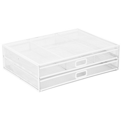 Mount-It! Mesh Computer Monitor Stand Riser | Desk Organizer with 2 Pullout Storage Drawers for Desktop, Laptop, Printer Accessories & Office Supplies