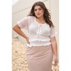 Slickblue Plus Size Sheer Top, Frill Smocking & U-Neckline, Short Sleeve Blouse, Casual Look, White, 1XL - 4 of 4
