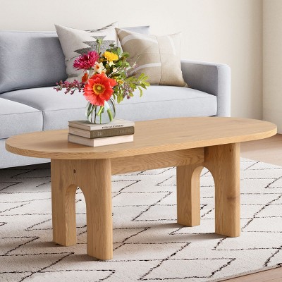 48" Modern Coffee Table Oval Coffee Table With Solid Wood Arched Legs For Living Room-Tanpinhause