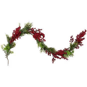 Northlight 5' x 12" Red Berry and Frosted Pine Christmas Garland - Unlit
