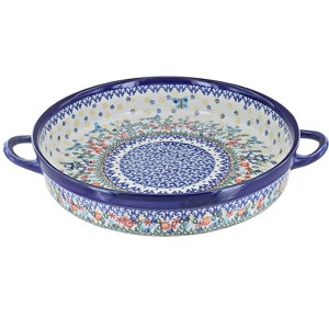 Blue Rose Polish Pottery 182 Vena large Round Baker with Handles - 1 of 1