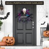 22'' Halloween Skeleton Wreath with Lights - Spooky Front Door Wreath, Adorned with Black/Blue/Purple Flowers - Ideal Indoor Decoration - 4 of 4