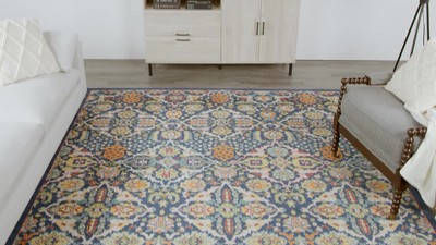 Bohemian Bliss Yellow Floral 9' x 12' Low-Pile Area Rug