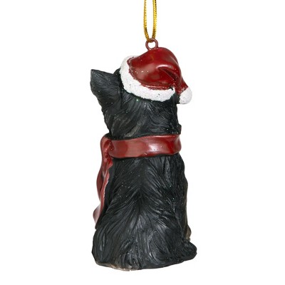 Festive Yorkshire Terrier Resin Holiday Ornament with Santa Hat and Scarf