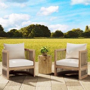 Christopher Knight Home Capheny Boho Patio 3 Piece Acacia Wood Woven Rope Chat Set with Lightweight Concrete Side Table - 1 of 4