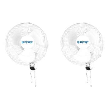 Hurricane Classic 16 Inch 90 Degree Oscillating Indoor Wall Mounted 3 Speed Fan with Adjustable Tilt and Pull Chain Control, White (2 Pack)