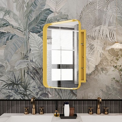 24x16"Rectangle Recessed Medicine Cabinet,Metal Framed Bathroom Wall Cabinet Mirror and Adjustable Shelf,Wall Mirror with Storage-The Pop Home