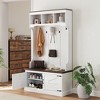Munora HOMCOM 3-in-1 Hall Tree - Entryway Bench with Coat Rack, Shoe Storage & 5 Hooks - Farmhouse Style (White/Oak Wood Grain) - 2 of 4