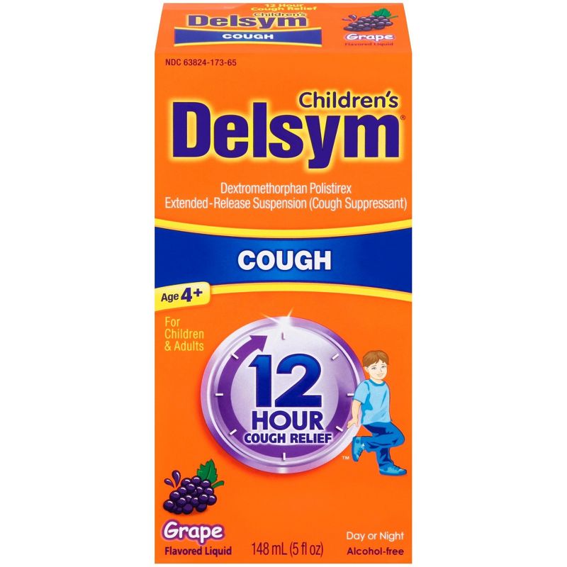 Children's Delsym Cough Relief Liquid - Dextromethorphan - Grape - 5 fl oz, 1 of 10
