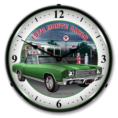 Collectable Sign & Clock | 1970 Monte Carlo Green LED Wall Clock Retro/Vintage, Lighted