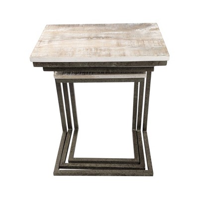 Addison 3-Piece Natural Driftwood and Aged Iron Nesting Table Set